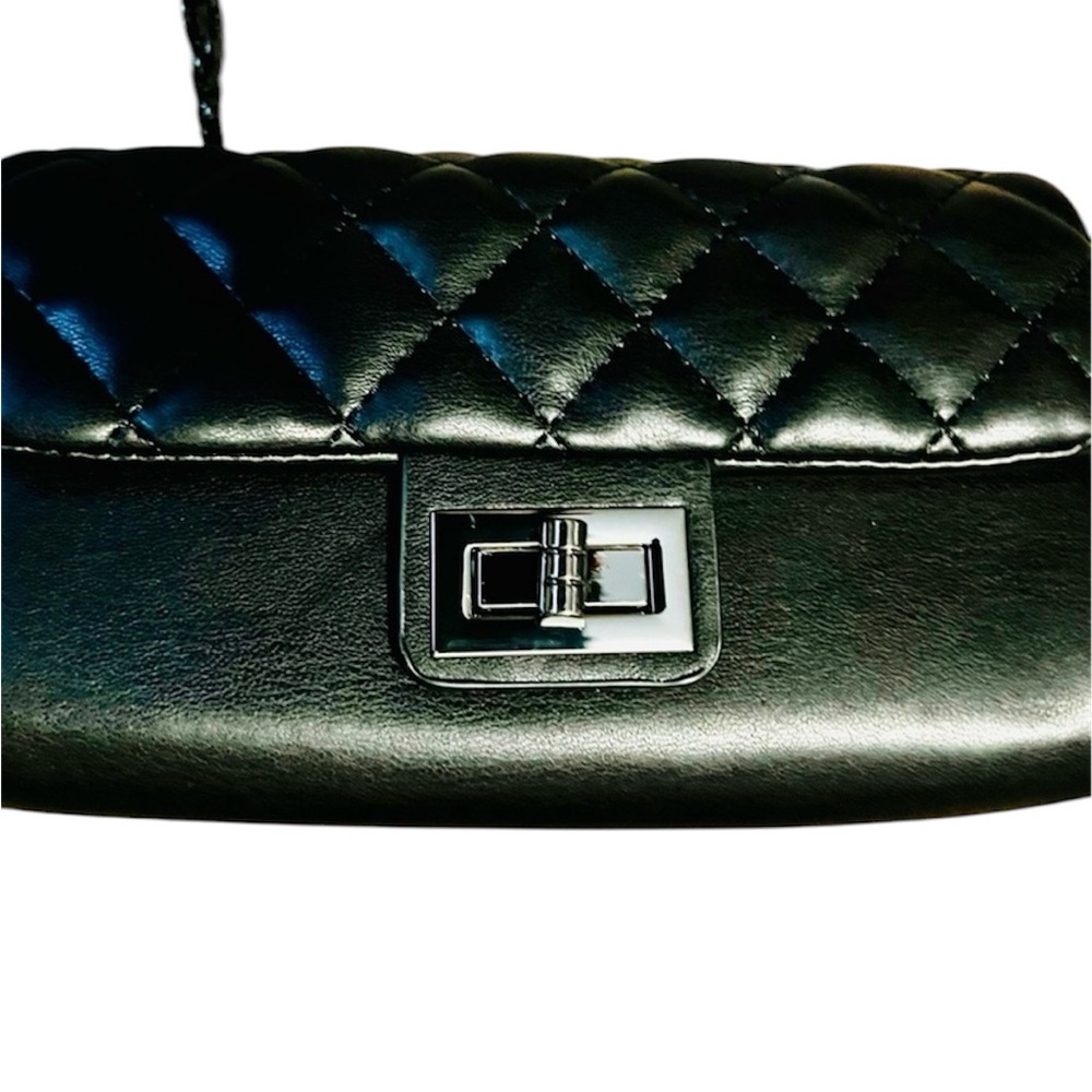 Black Quilted Crossbody Bag with Chain Strap - Picture 1 of 4